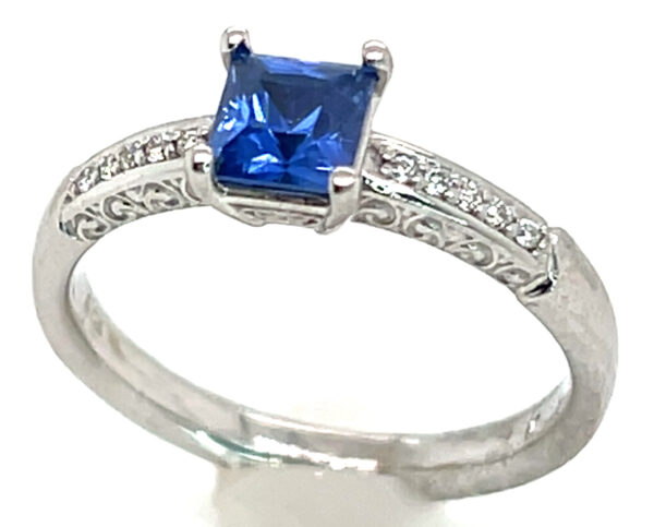 EGL Certified Unheated Square Blue Sapphire Diamond Ring 14KWG 1.10 ctw - Image 6