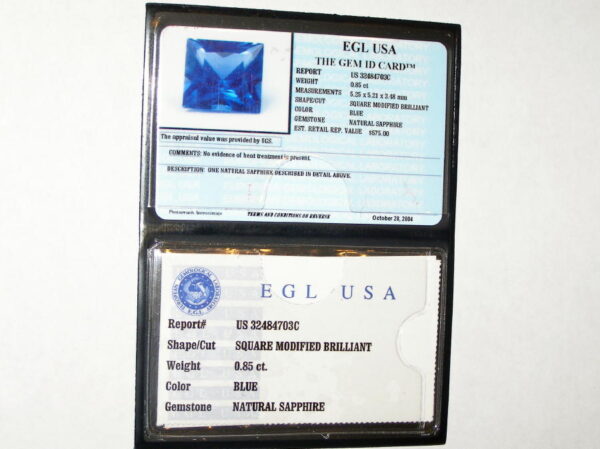 EGL Certified Unheated Square Blue Sapphire Diamond Ring 14KWG 1.10 ctw - Image 7