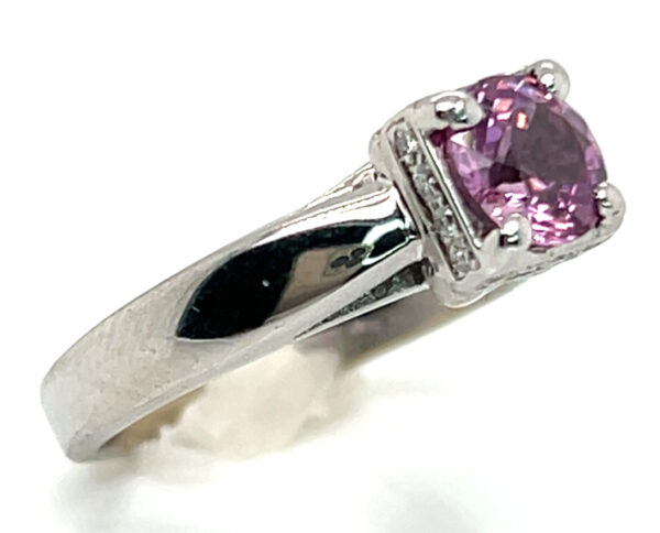 Ceylon Pink  Sapphire (H)* Diamond Ring 14KWG 1.38 ctw - Image 6