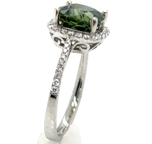 AAA+ Rated Cushion Green Sapphire (H)* Diamond Halo Ring 14KWG 3.91 ctw - Image 4