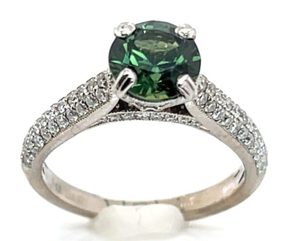 AGL Certified Round Brilliant Green Sapphire (N)* Pave Diamond Ring 14KWG 2.69 ctw - Image 4