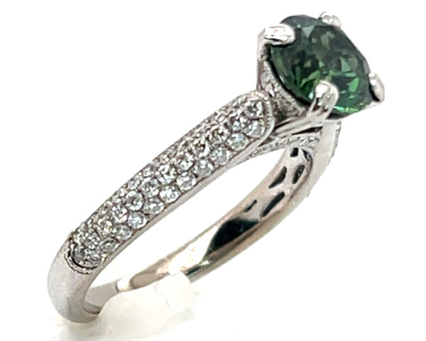 AGL Certified Round Brilliant Green Sapphire (N)* Pave Diamond Ring 14KWG 2.69 ctw - Image 5