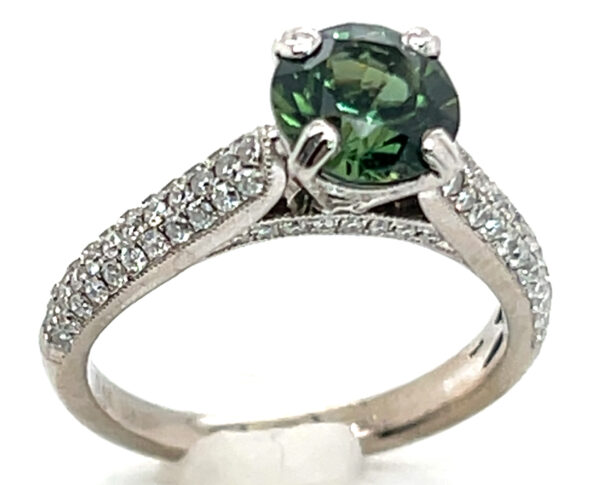 AGL Certified Round Brilliant Green Sapphire (N)* Pave Diamond Ring 14KWG 2.69 ctw - Image 6