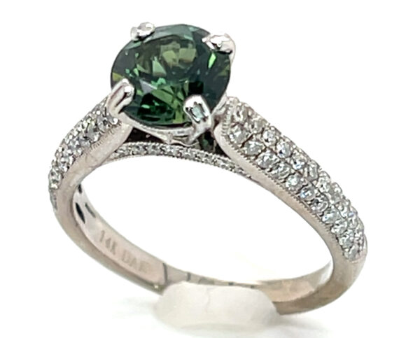 AGL Certified Round Brilliant Green Sapphire (N)* Pave Diamond Ring 14KWG 2.69 ctw - Image 7