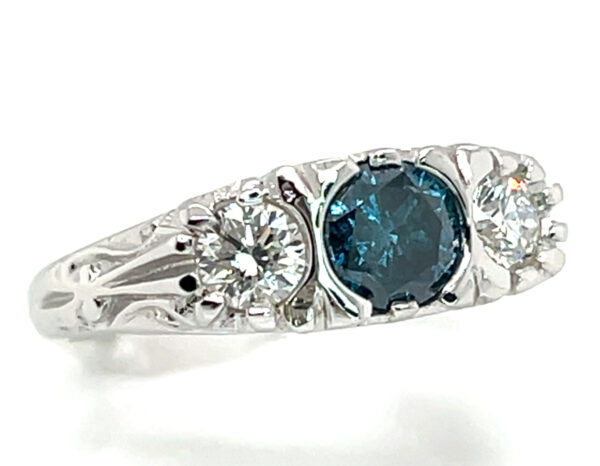 Blue (H,R) & White (N)* Diamond Ring 14KWG 1.00 ctw - Image 4