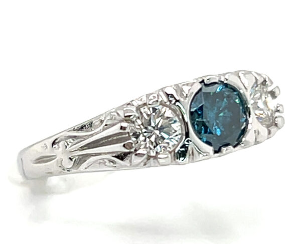 Blue (H,R) & White (N)* Diamond Ring 14KWG 1.00 ctw - Image 2