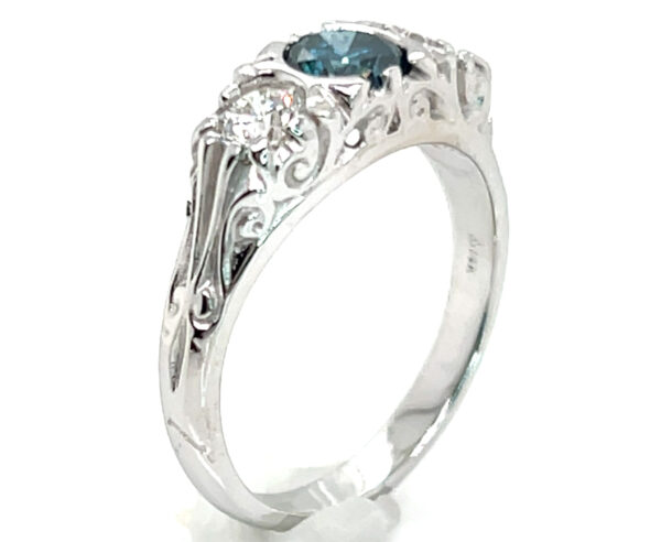 Blue (H,R) & White (N)* Diamond Ring 14KWG 1.00 ctw - Image 3