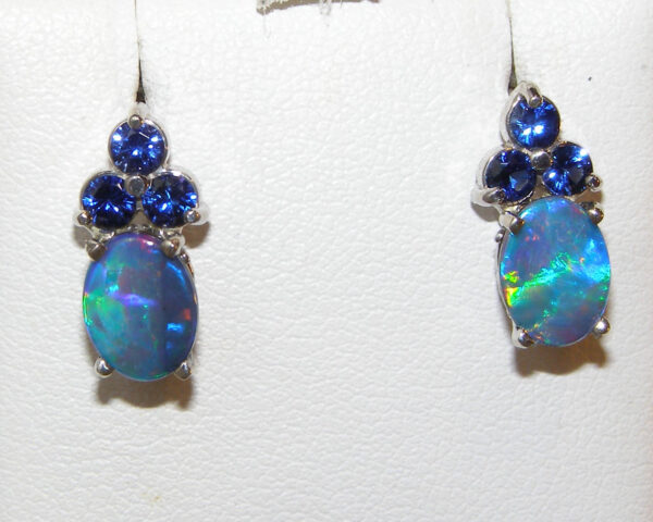 Colorful Opal Doublet Ceylon Sapphire (N)* Earrings 14KWG