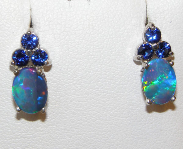 Colorful Opal Doublet Ceylon Sapphire (N)* Earrings 14KWG - Image 2