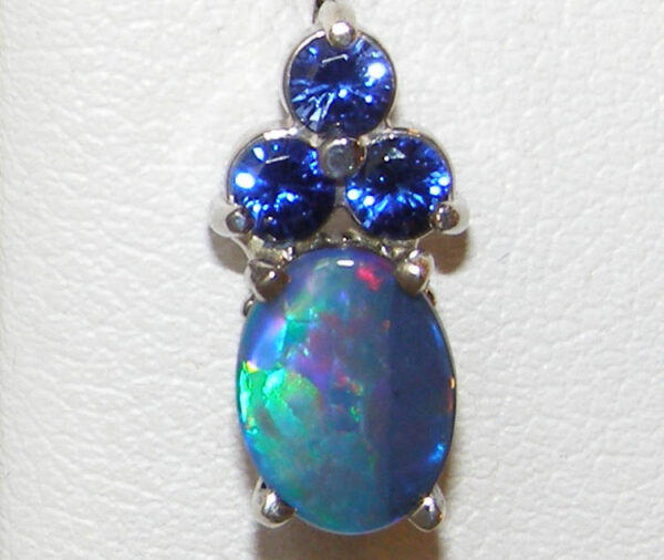 Colorful Opal Doublet Ceylon Sapphire (N)* Earrings 14KWG - Image 3