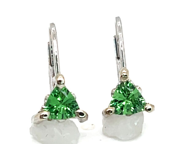 Leverback Vibrant Green Trilliant Tsavorite (N)* Dangle Earrings 14KWG 1.10 ctw