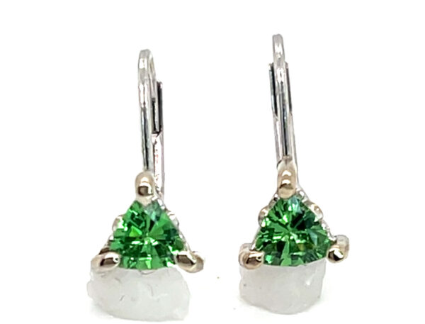 Leverback Vibrant Green Trilliant Tsavorite (N)* Dangle Earrings 14KWG 1.10 ctw - Image 4