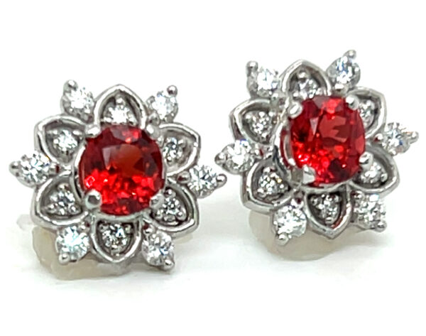 Rare Neon Red Spinel (N)* Diamond Platinum Earrings 1.62 ctw - Image 2