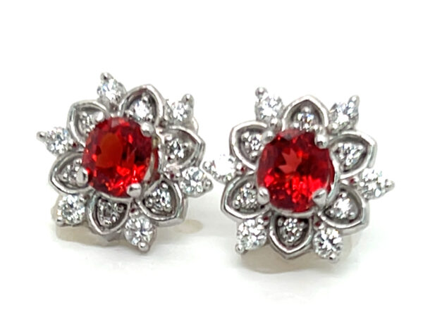 Rare Neon Red Spinel (N)* Diamond Platinum Earrings 1.62 ctw - Image 3