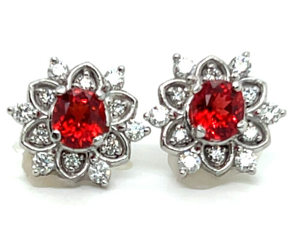 Rare Neon Red Spinel (N)* Diamond Platinum Earrings 1.62 ctw - Image 4