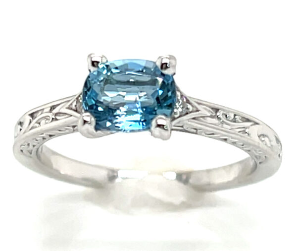 Deep Blue Aquamarine (H)* Diamond Ring 14KWG 0.99 ctw - Image 2