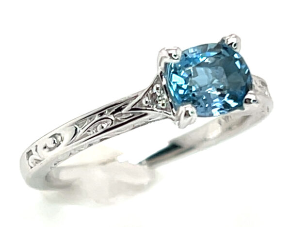 Deep Blue Aquamarine (H)* Diamond Ring 14KWG 0.99 ctw - Image 3