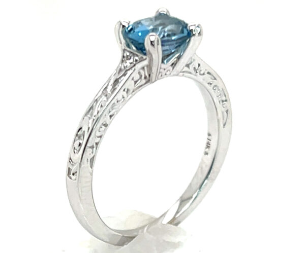 Deep Blue Aquamarine (H)* Diamond Ring 14KWG 0.99 ctw - Image 4