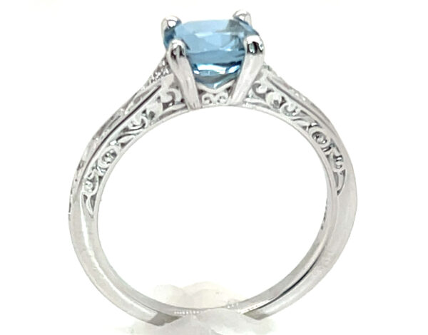 Deep Blue Aquamarine (H)* Diamond Ring 14KWG 0.99 ctw - Image 5