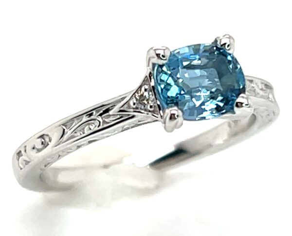 Deep Blue Aquamarine (H)* Diamond Ring 14KWG 0.99 ctw - Image 6