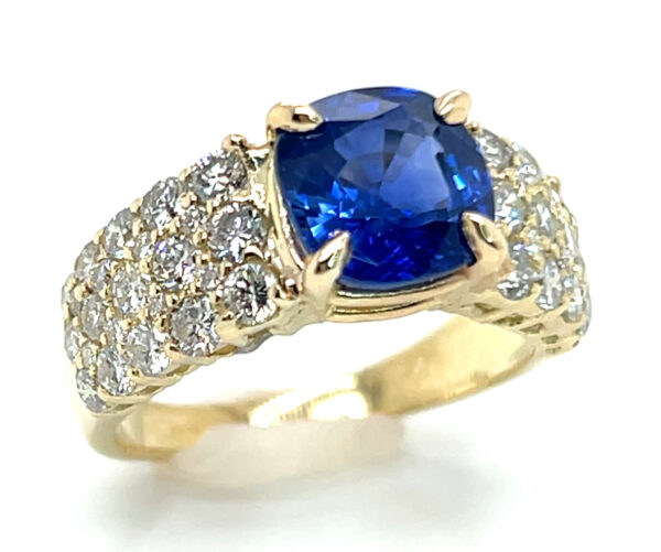 TOP BLUE Cushion Cut Ceylon Sapphire (H)* Diamond Ring 14KYG 4.23 ctw - Image 5