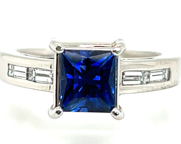 Rare Princess Cut Madagascan ULTRA BLUE AAA+ Sapphire (H)* Diamond Platinum Ring 2.50 ctw - Image 2