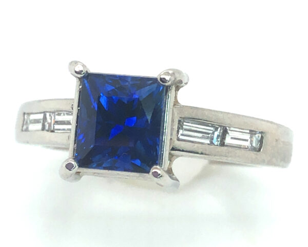 Rare Princess Cut Madagascan ULTRA BLUE AAA+ Sapphire (H)* Diamond Platinum Ring 2.50 ctw - Image 3