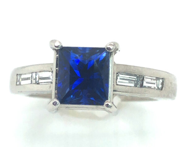 Rare Princess Cut Madagascan ULTRA BLUE AAA+ Sapphire (H)* Diamond Platinum Ring 2.50 ctw - Image 4