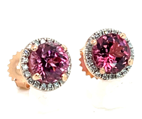 Super Brilliant Pink Zircon (H)* Diamond Halo Earrings 14KRG 3.24 ctw