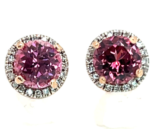 Super Brilliant Pink Zircon (H)* Diamond Halo Earrings 14KRG 3.24 ctw - Image 2