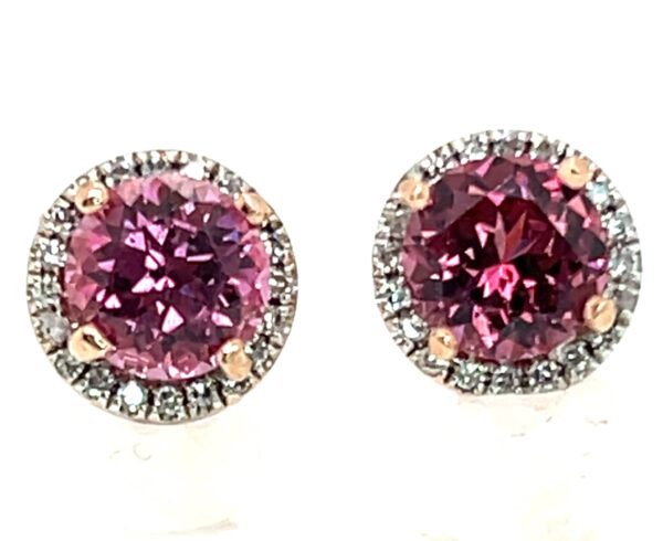 Super Brilliant Pink Zircon (H)* Diamond Halo Earrings 14KRG 3.24 ctw - Image 4