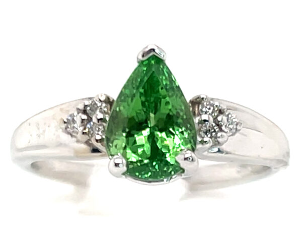 Gorgeous Pear Brilliant Cut Tsavorite (N)* Diamond Ring 14KWG 1.92 ctw