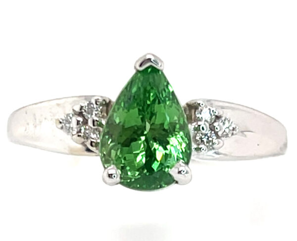 Gorgeous Pear Brilliant Cut Tsavorite (N)* Diamond Ring 14KWG 1.92 ctw - Image 2