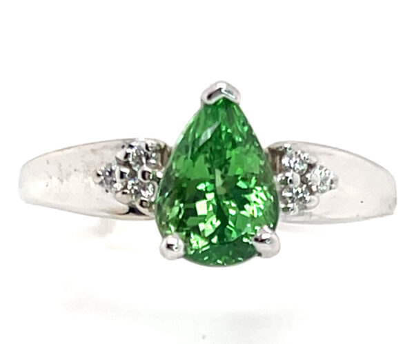 Gorgeous Pear Brilliant Cut Tsavorite (N)* Diamond Ring 14KWG 1.92 ctw - Image 3