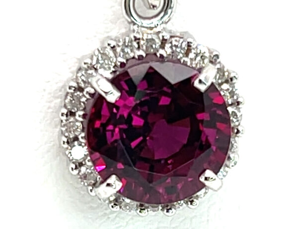 Brilliant Rhodolite (N)* Diamond Halo Pendant 14KWG 4.33 ctw - Image 2