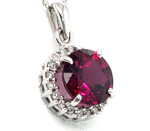 Brilliant Rhodolite (N)* Diamond Halo Pendant 14KWG 4.33 ctw - Image 3