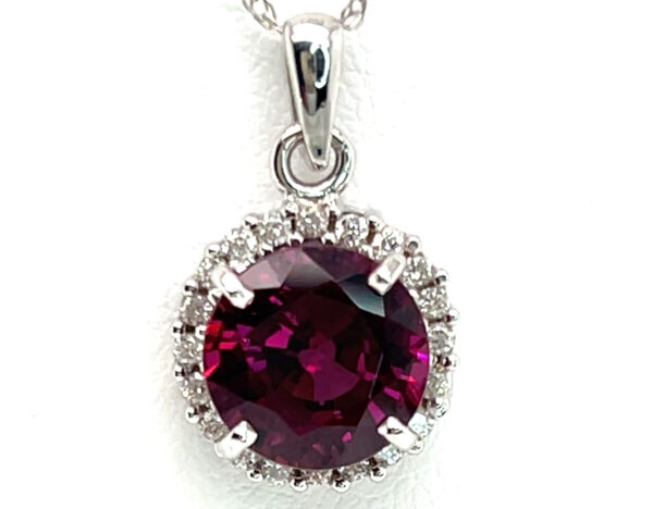 Brilliant Rhodolite (N)* Diamond Halo Pendant 14KWG 4.33 ctw - Image 5