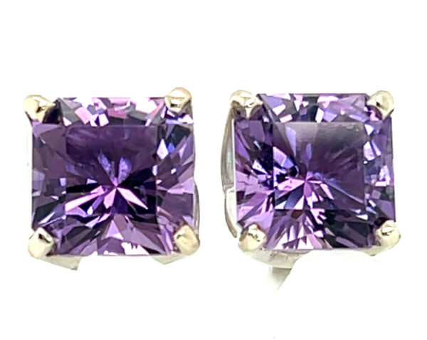 Large Expertly Cut Princess Amethyst (H)* Stud Earrings 14KWG 4.00 ctw