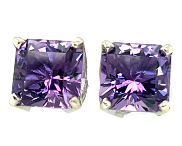 Large Expertly Cut Princess Amethyst (H)* Stud Earrings 14KWG 4.00 ctw - Image 2