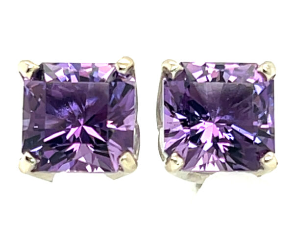 Large Expertly Cut Princess Amethyst (H)* Stud Earrings 14KWG 4.00 ctw - Image 3