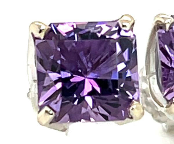 Large Expertly Cut Princess Amethyst (H)* Stud Earrings 14KWG 4.00 ctw - Image 5