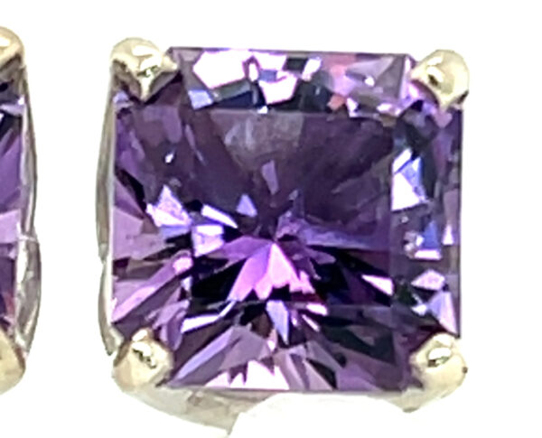 Large Expertly Cut Princess Amethyst (H)* Stud Earrings 14KWG 4.00 ctw - Image 4