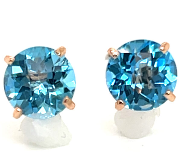 Swiss Blue Topaz (H,R) Stud Earrings 14KRG 5.00 ctw