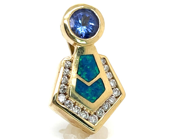 Gorgeous Australian Opal Inlay (N)* Tanzanite & Diamond Pendant 14KYG