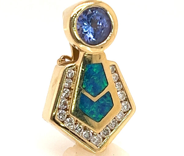 Gorgeous Australian Opal Inlay (N)* Tanzanite & Diamond Pendant 14KYG - Image 5