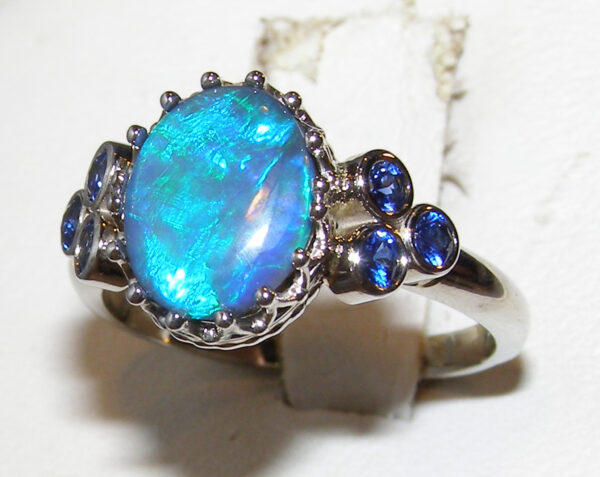 Solid Lighting Ridge, AU Black Opal Ceylon Sapphire Ring 14KWG 1.65 ctw - Image 3