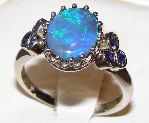 Solid Lighting Ridge, AU Black Opal Ceylon Sapphire Ring 14KWG 1.65 ctw - Image 6