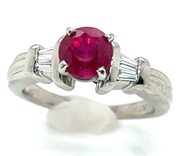 AGL Certified Red Ruby (H)* Diamond Platinum Ring 1.60 ctw