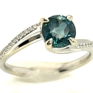 Montana Teal Sapphire (H)* Swirl Diamond Ring 14KWG 1.55 ctw