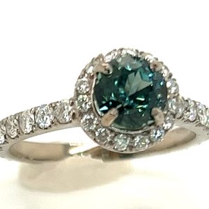 Certified Jeff White Faceted Teal Montana Sapphire (H)* Diamond Halo Ring 14KWG 2.63 ctw